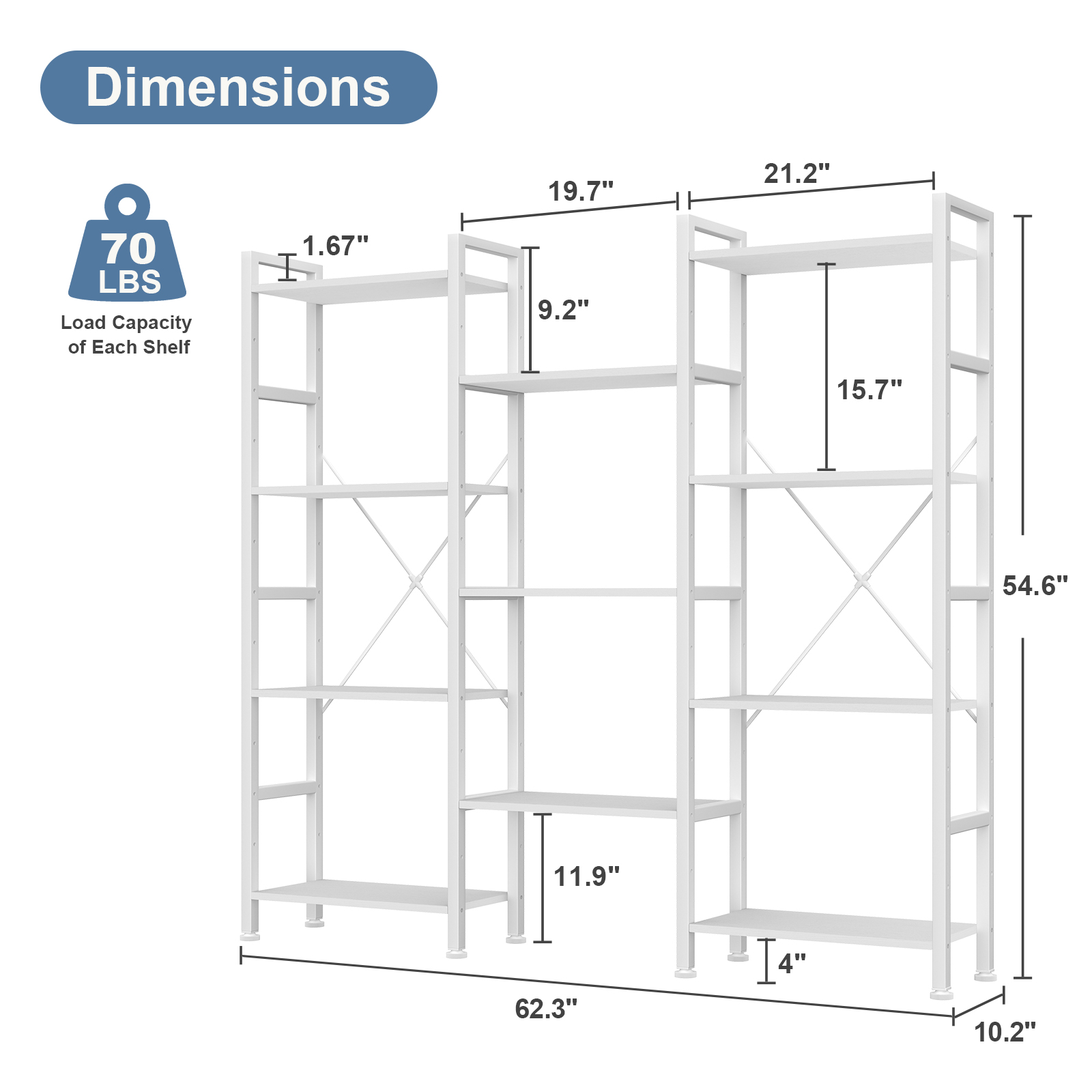 A Wide Bookshelf With Adjustable Shelves, Which Can Be Transformed Into An Industrial-style Display Unit With Three Columns And Four Layers.