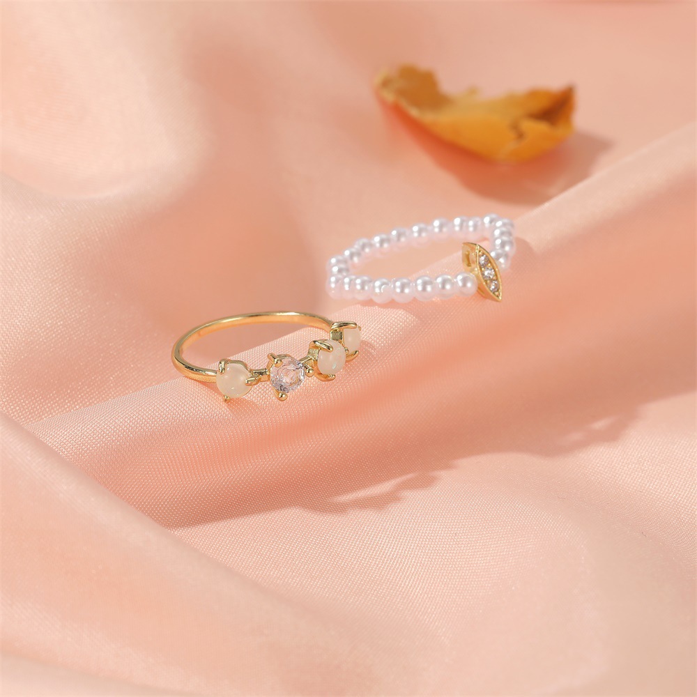 Two-piece Rice Bead Ring Set Niche Light Luxury Pearl Ring