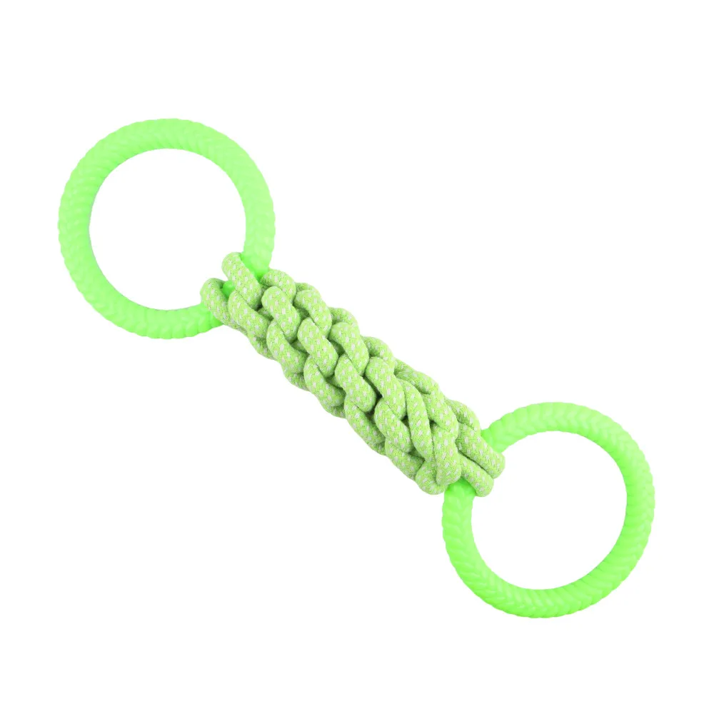 Natural Cotton Rope Dog Toys Tough And Interactive Dog Tug Toy With 2 Handle Dog Pull Rope Teeth Cleaning Puppy Chew Toy Supply - Green