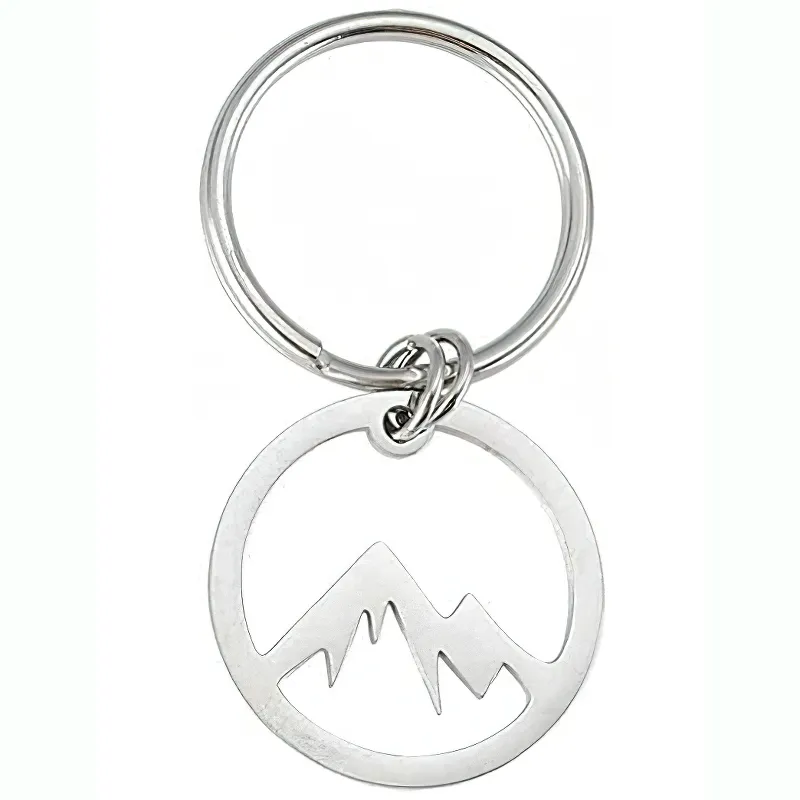 Titanium Steel Hollow Snow Mountain Valley Keychain - Steel Color