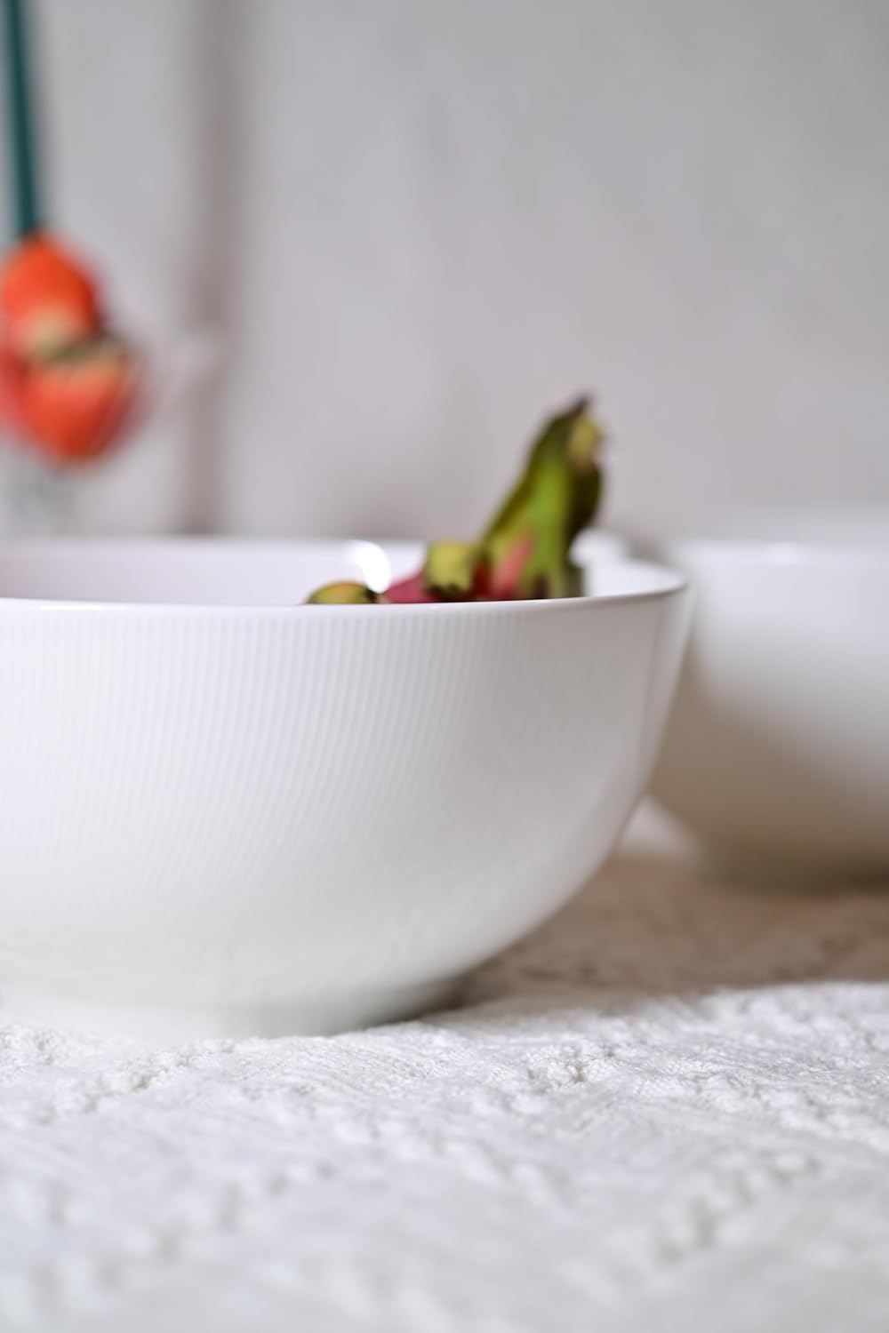 Setaria Bone China Dinnerware Set, 2 Pieces 8-inch Large Deep Salad Bowl, Soup, Cereal, Oatmeal, Fruit, Rice, Ivory White With Narrow Curve Stripe_voghion.com