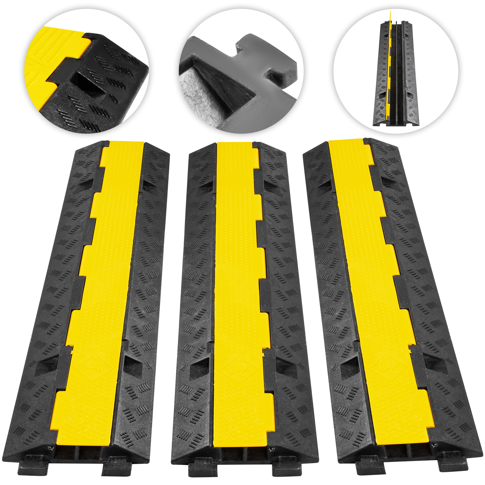 VEVOR Rubber Cable Protectors Heavy Duty Wire Hose Cord Protective Cover Ramps Floor Driveway Speed Bump, 3 Pack 2 Channel 11000lbs image 4