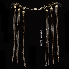 Long Tassel Waterdrop Rhombus Headband Retro Handmade Fringe Face Curtain - Gold - View 1