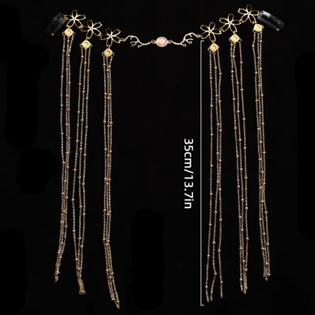 Long Tassel Waterdrop Rhombus Headband Retro Handmade Fringe Face Curtain Gold - Shop at LoveMi