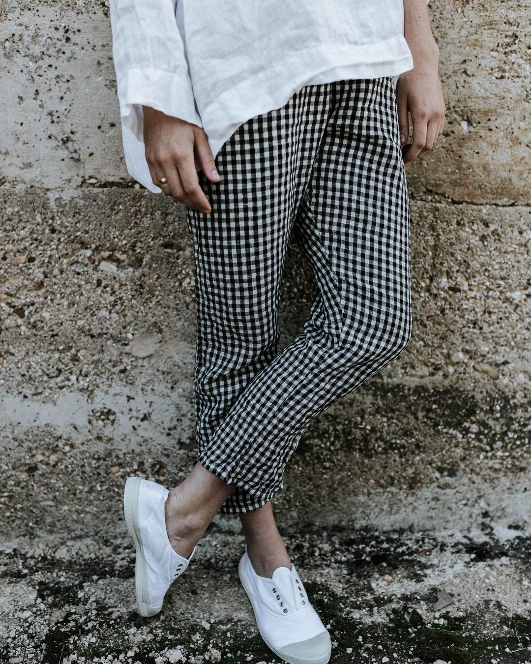 Casual plaid trousers White - Shop at LoveMi