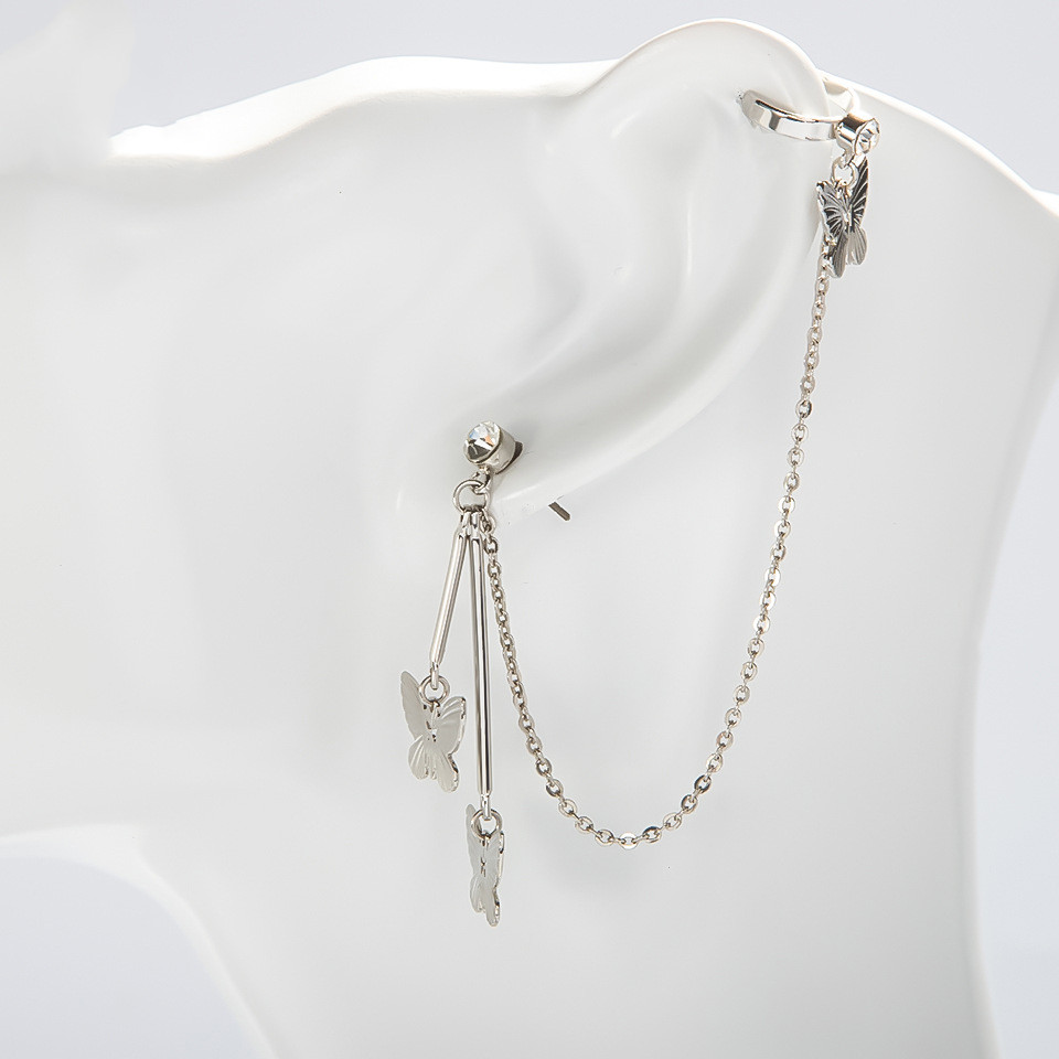 Diamond Ear Bone Clip Bowknot Needle All-in-one Stud Earrings Female