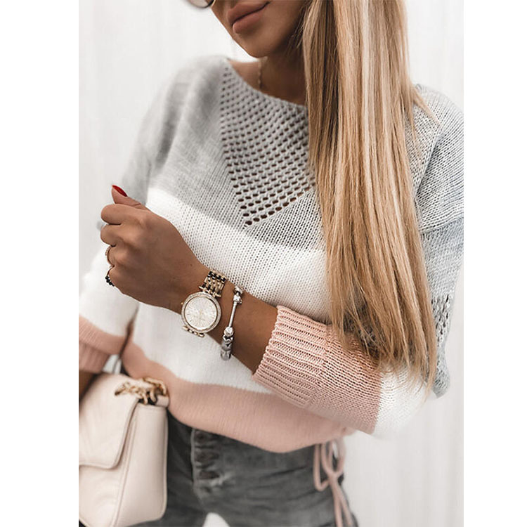 Long Sleeve Round Neck Contrast Sweater Ladies