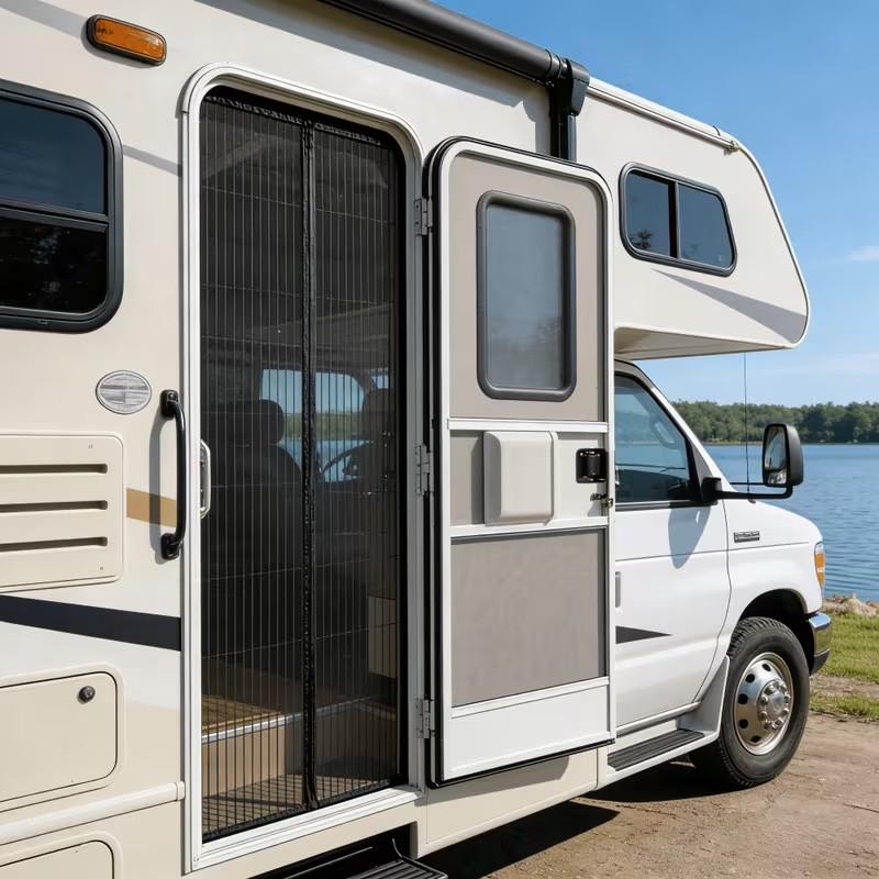 1pc RV Magnetic Screen Door - Easy To Install, Breathable, Mosquito-proof With Storage Straps, Suitable For Camper Vans, Trailers And RVs With Automatic Closing Screen Curtain, Screen Door