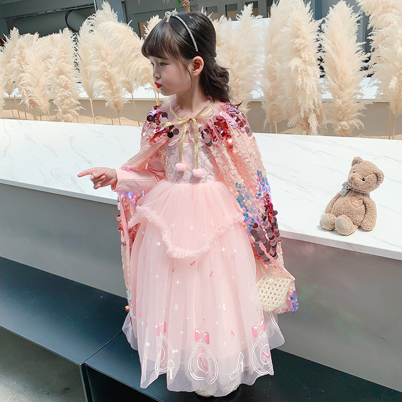 Sequin Girls Cloak Cute Long Cloak