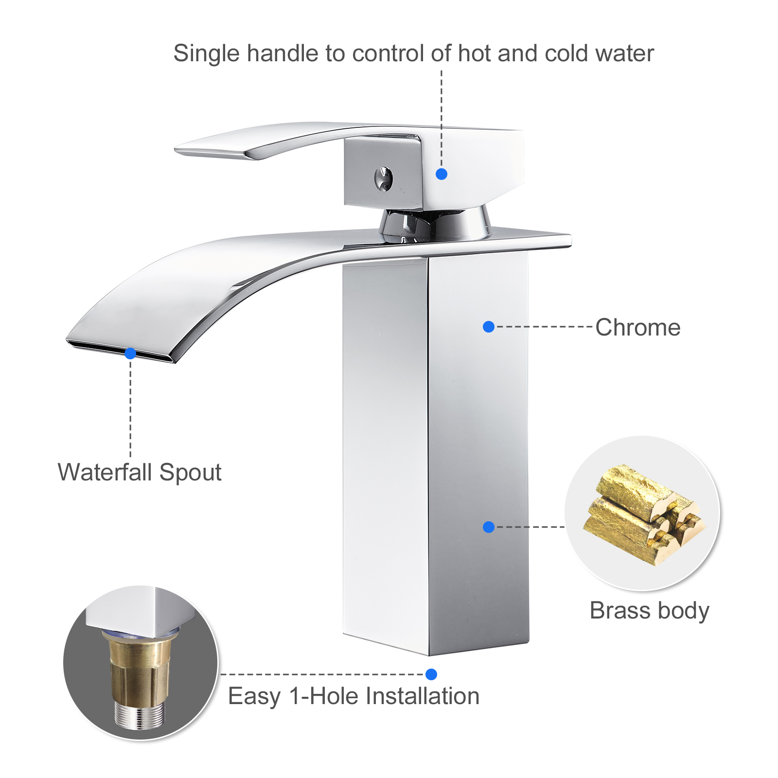 Title 4, Waterfall Face Basin Faucet Cold And Hot Full C...