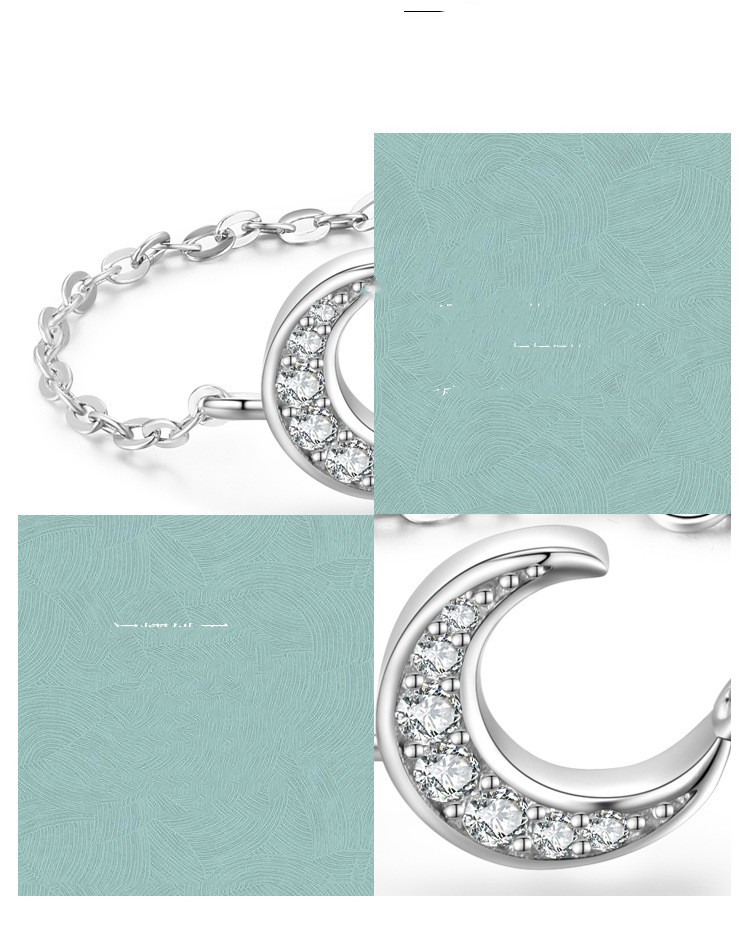 S925 Sterling Silver Micro Diamond Moon Ring Female