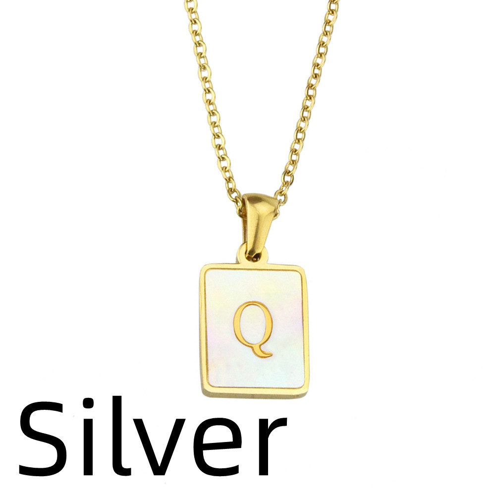 Amazon Popular Stainless Steel Square Shell 26 Letter Necklace Simple Fashion English Titanium Steel Pendant Necklace