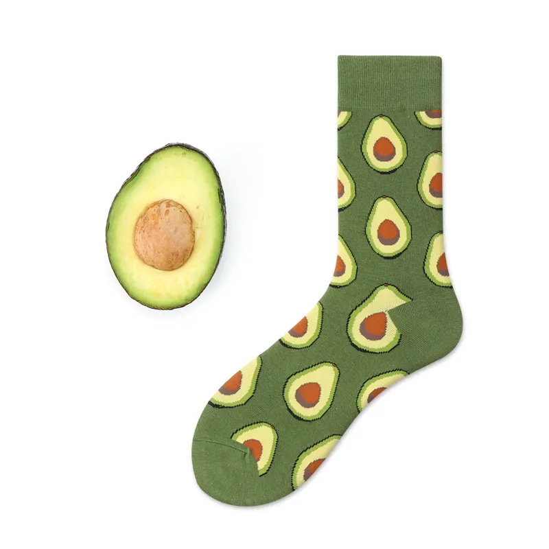 Cute Cotton Socks Women's Mid-tube Color Anime Wild Retro - A Pair Of Avocados