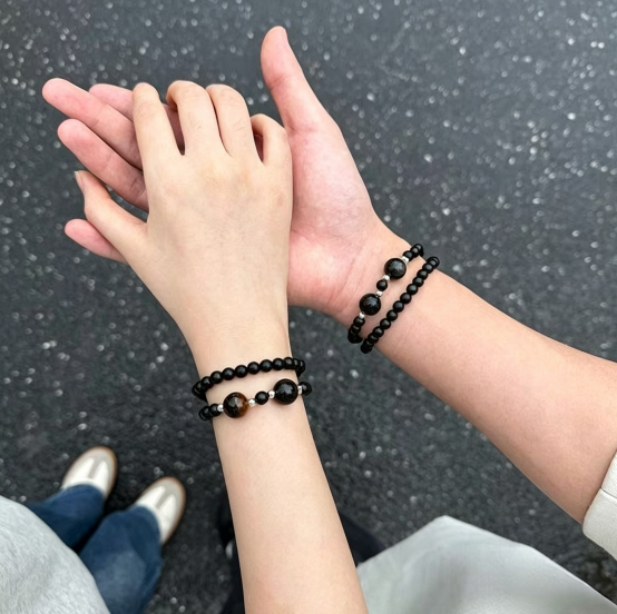 Tiger Eye Black Sandalwood Double Loop Couple Bracelet For Men
