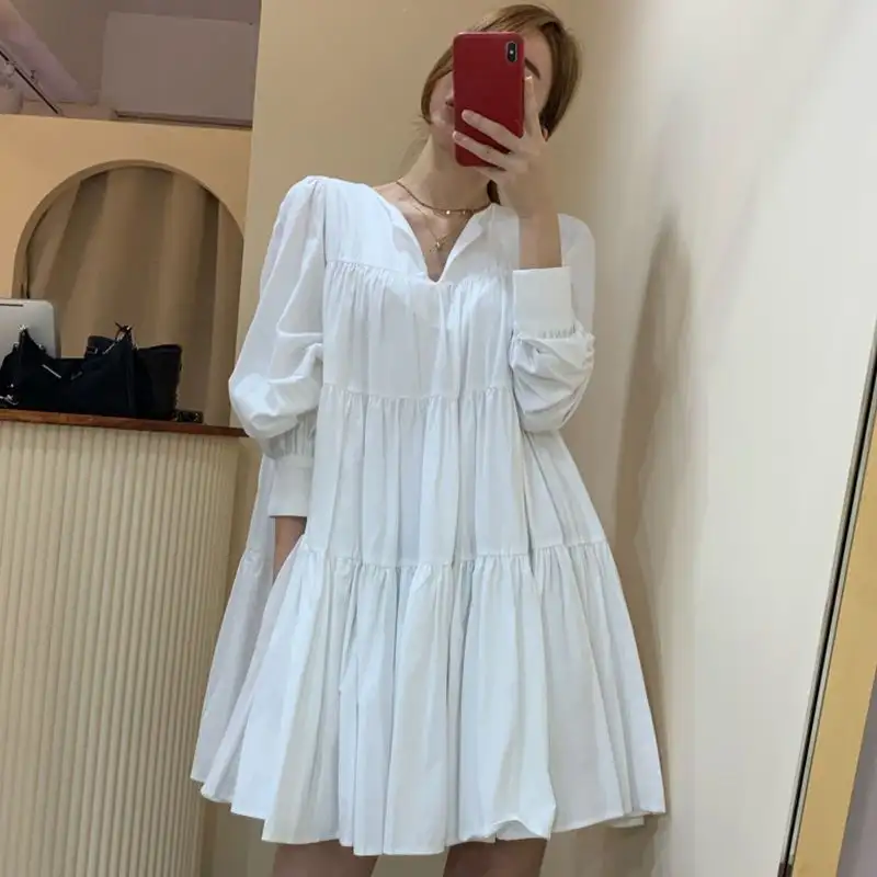 Slim Collar Pleated Loose Dress