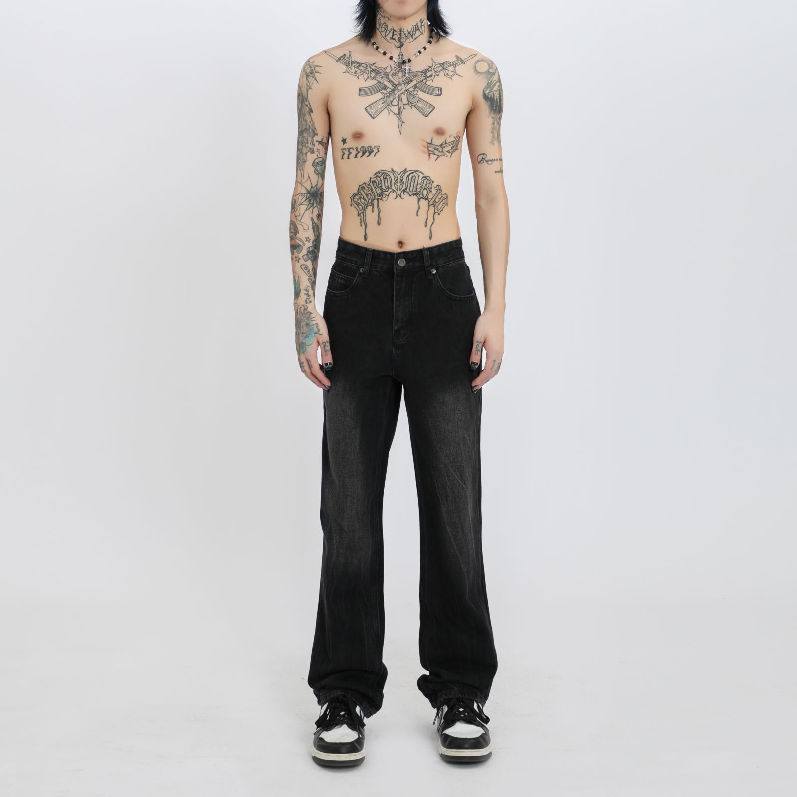 Style Black Gray Lightning Wash Micro-cut Jeans