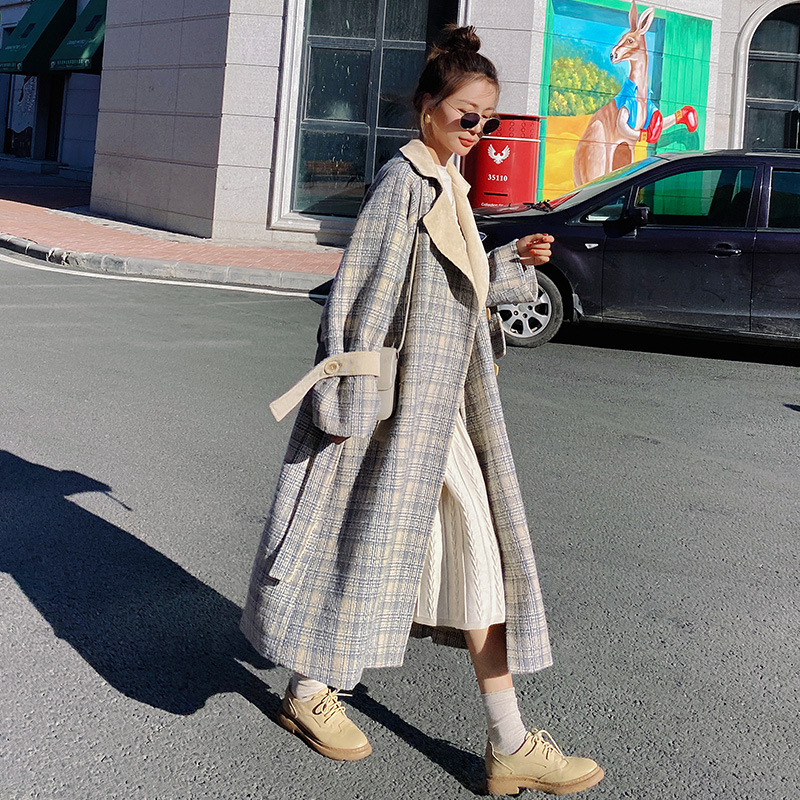 Blue Plaid Woolen Jacket Thickened