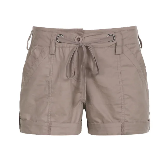 Women's Fashion Lace up Cargo Woven Shorts Khaki - Shop at LoveMi