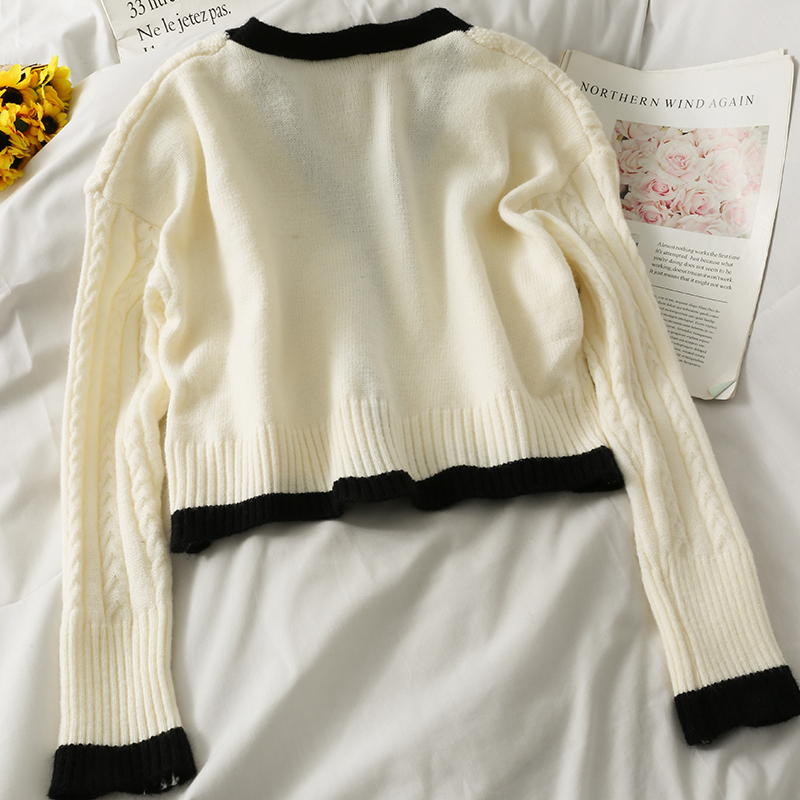 Korean Version Of The Check Linen Pattern Short Loose And Thin Sweater Coat Women