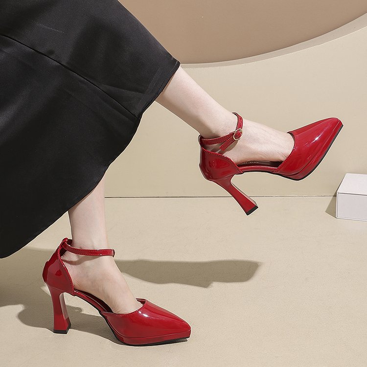 Women's Peep Toe Platform Sandals, Medium Block Heel, One-Strap Design, Summer New Style, Black Sexy Elegant Single Shoes