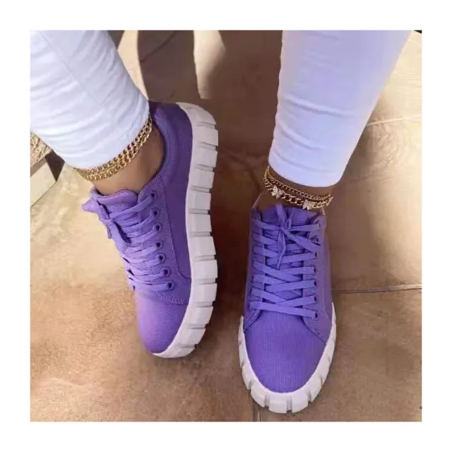 Round Toe Deep Mouth Canvas Platform Flat Heel Comfortable Men's And Women's Casual Shoes Purple - Shop at LoveMi