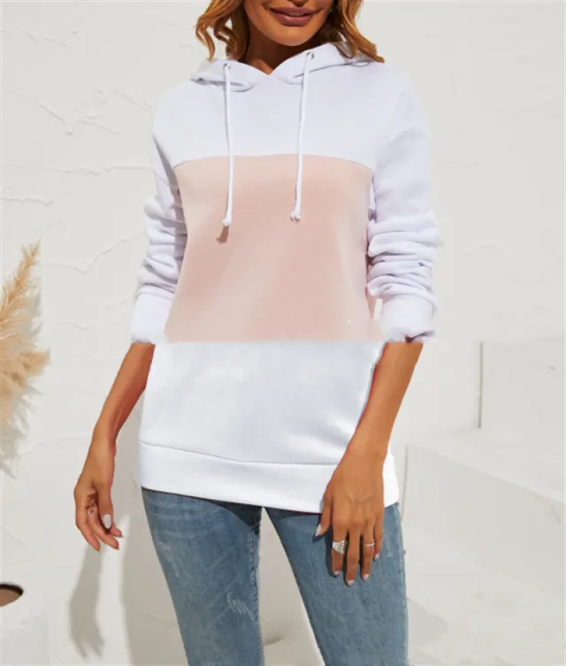 Colored Hooded Sweatshirt Long Sleeve Top White - Shop at LoveMi