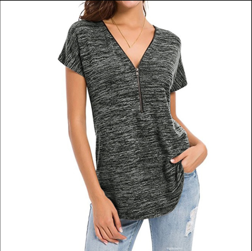 Title 2, Pure Color Zipper Stitching Casual Loose V-neck...