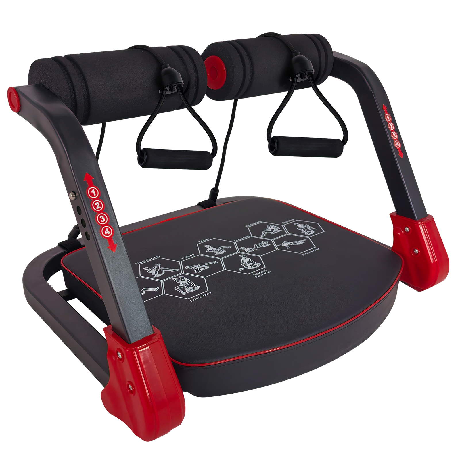 Ab Core Trainer Abdominal Machine For Home Gym With Resistance Bands Red 4