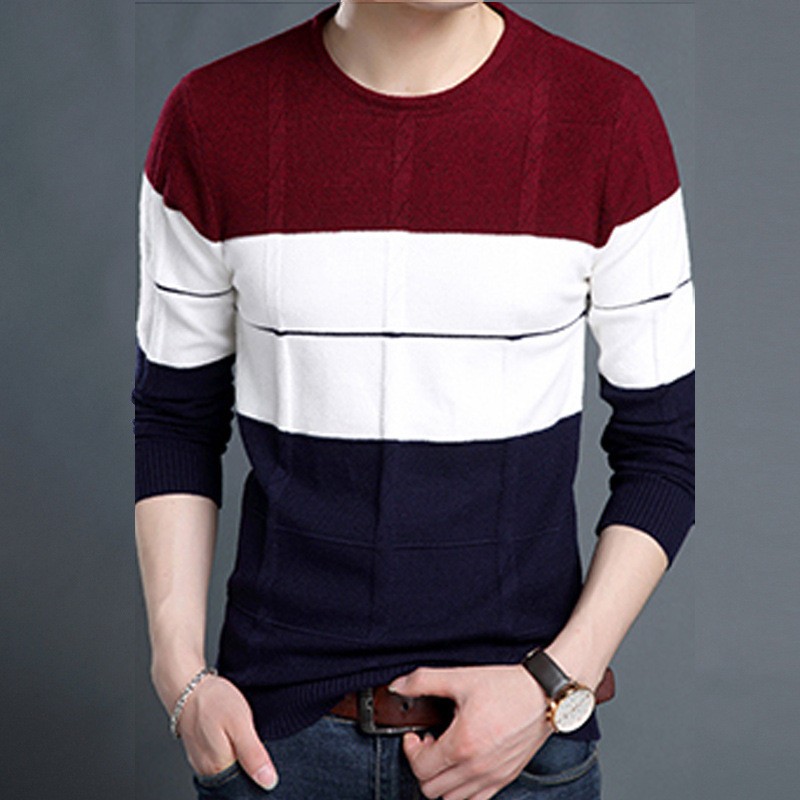 Casual Round Neck Color-block Fashion Knitted Sweater