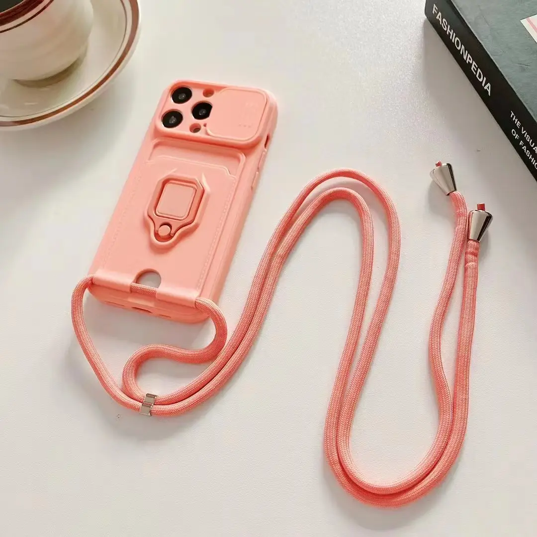 Push Window Card Ring Bracket Diagonal Strap Lanyard Phone Case
