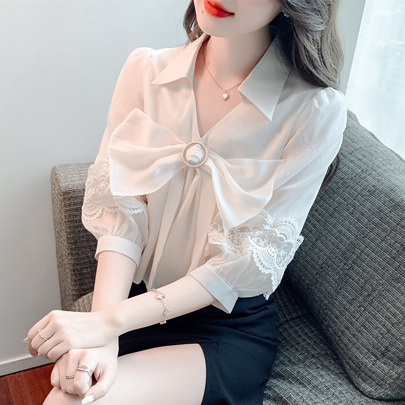 V-neck Bow Shirt Women's Design Is Niche