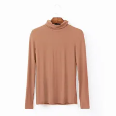 Oversize Women's Long Sleeved T-shirt Solid Colour High Collar Modal Undercoat - Brick-S - View 1