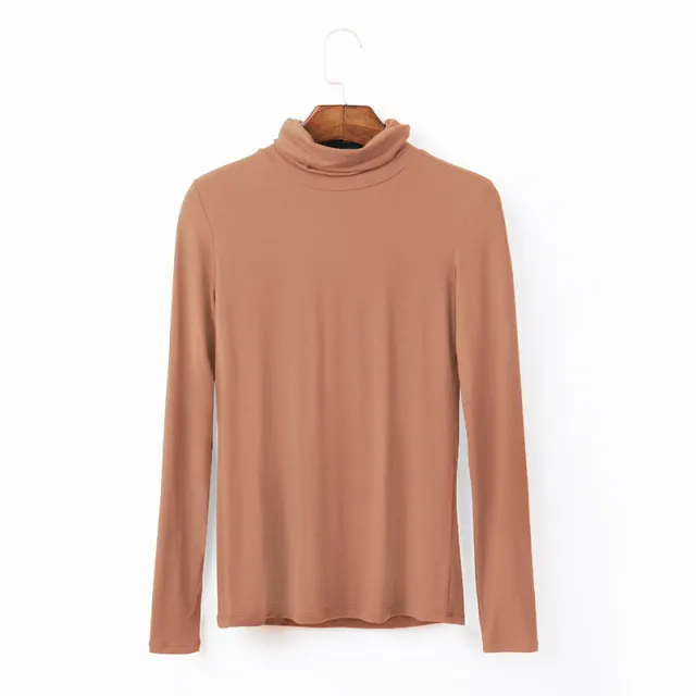 Oversize Women's Long Sleeved T shirt Solid Color High Collar Modal Undercoat Brick S - Shop at LoveMi