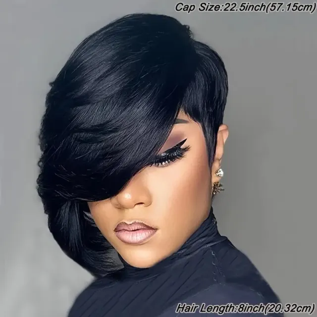Straight Black Elegant 8 PixieCut Wig For Women Glueless Human Hairwith Long Bangs, Everyday Style Wig L SleekShort Wig Wig Accessories Black - Shop at LoveMi
