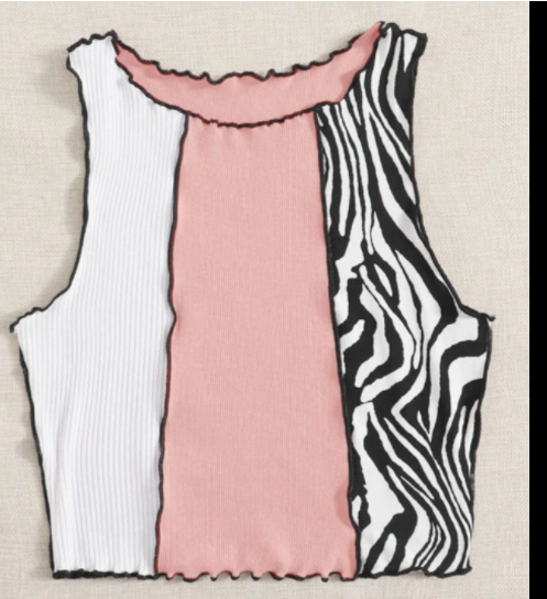Women's Pit Striped Vest Bottoming Short Back Knitted Colorblock Top Pink - Shop at LoveMi