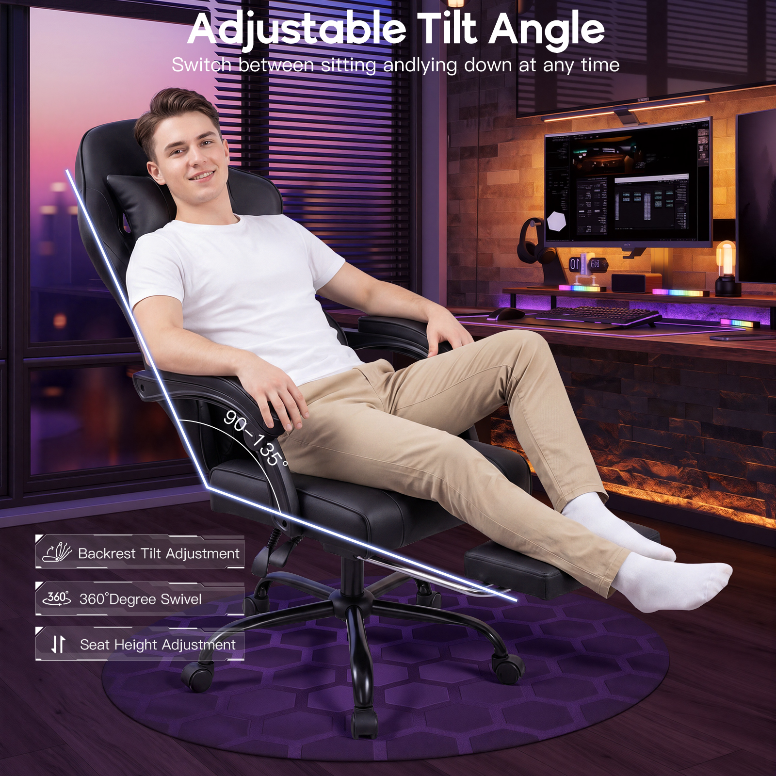 Racing Style Gaming Chair With Footrest,PU Leather,Massage Lumbar — image 10