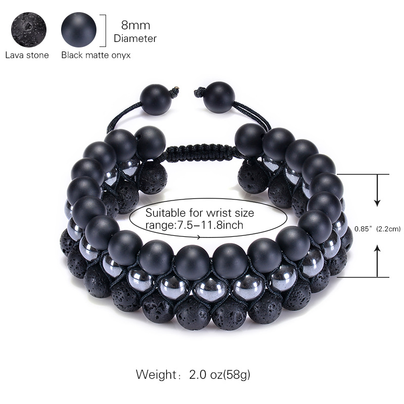 Natural Stone Frosted Stone Beaded Bracelet Iron Ore Double Wrap Braided Bracelet