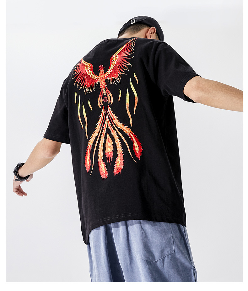 Title 2, Mens Loose Phoenix Embroidered Cotton T-shirt....