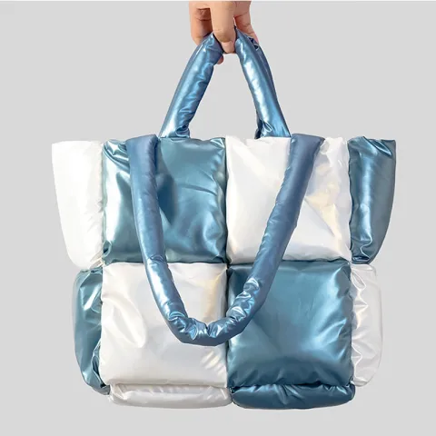 Women Handbags Winter Color Matching Down Cotton-padded Coat Tote