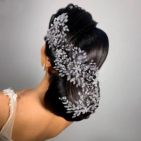 Bridal Wedding Headdress Lengthened Rhinestone Alloy Flower Headband Accessories