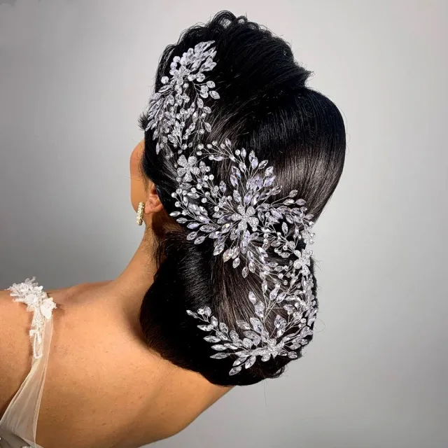 Bridal Wedding Headdress Lengthened Rhinestone Alloy Flower Headband Wedding Accessories White - Shop at LoveMi