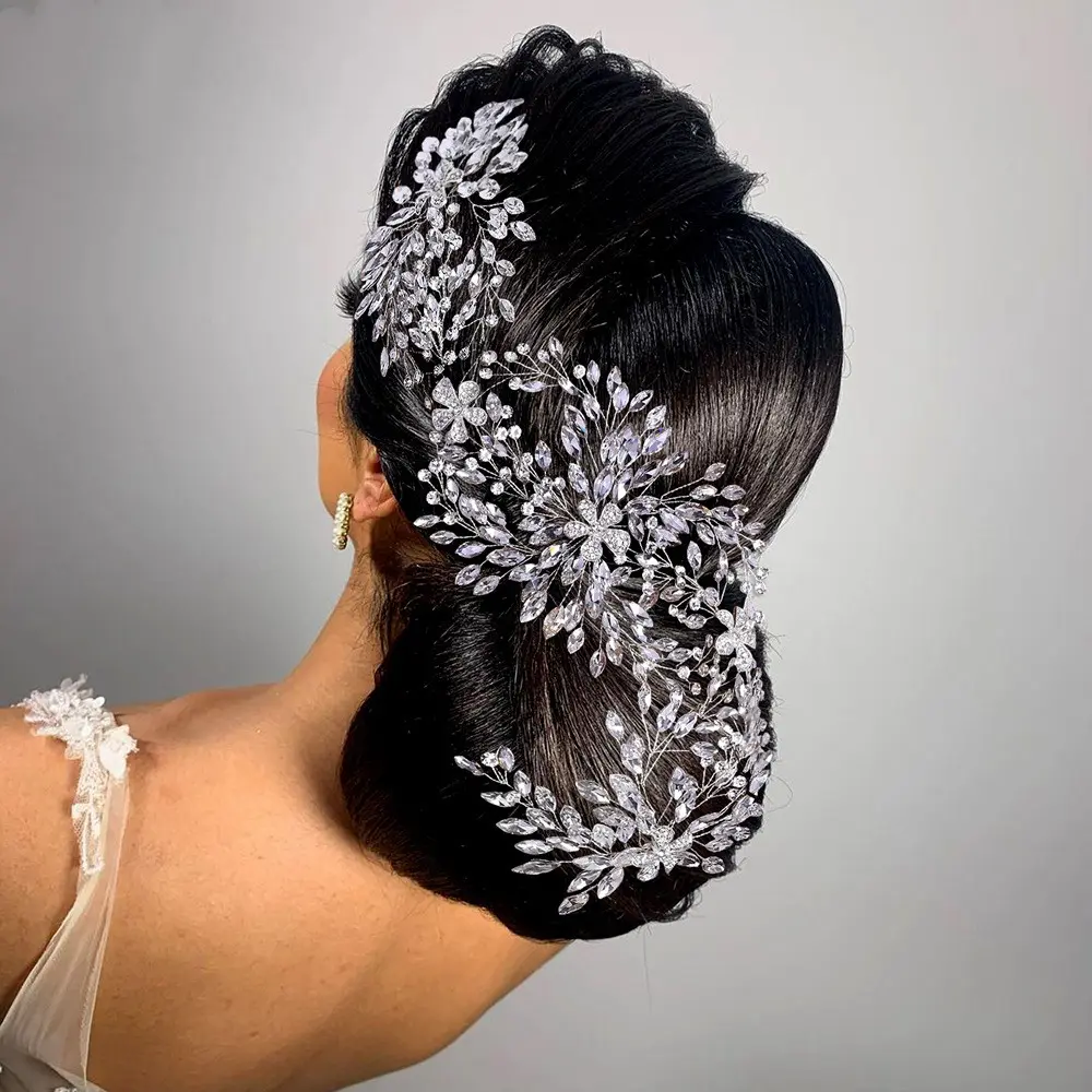 Bridal Wedding Headdress Lengthened Rhinestone Alloy Flower Headband Accessories