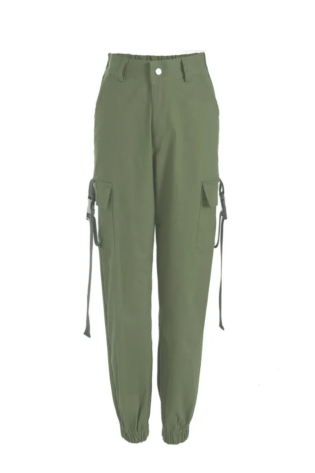 Women's New Style Streamer Bag Buckle Casual Pants Army Green - Shop at LoveMi