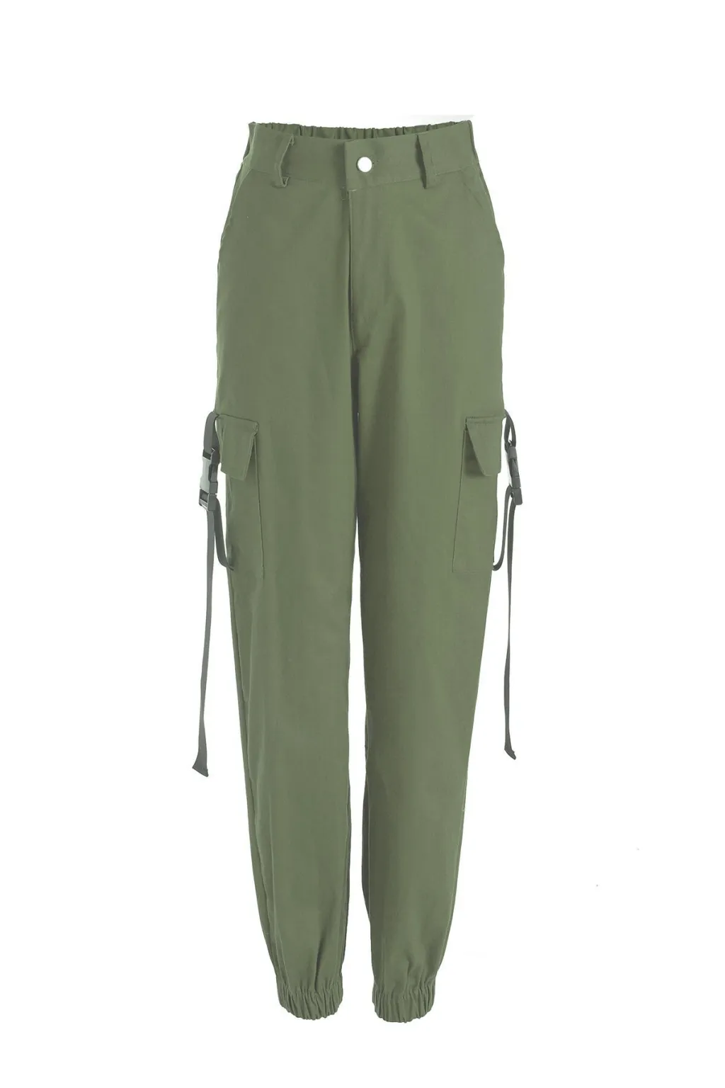 Women's New Style Streamer Bag Buckle Casual Pants - Army Green