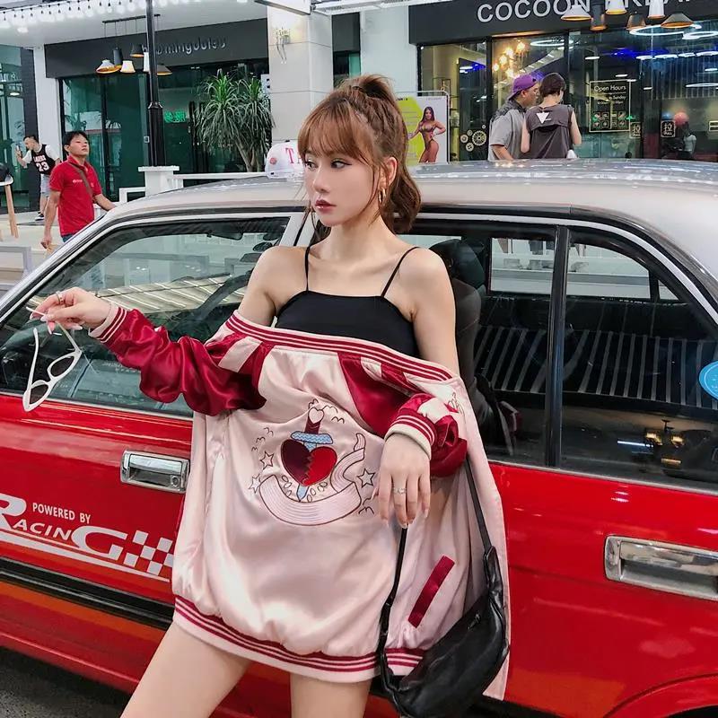 Love Embroidery Baseball Uniform Women Spring And Autumn Loose Doublesided Wear L - Shop at LoveMi