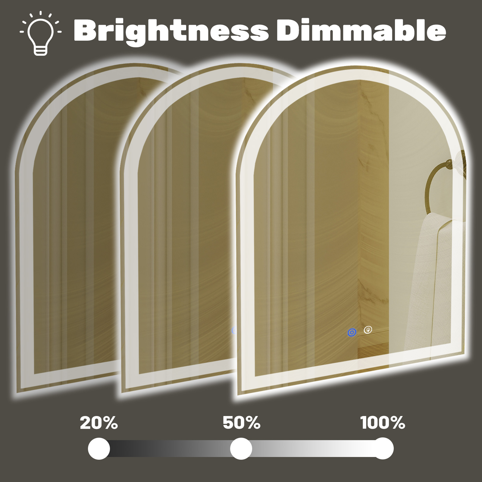 Smart Anti-fog LED Bathroom Mirror Arch Shape Dual Light 3 Color Temperatures Memory Dimming image 4