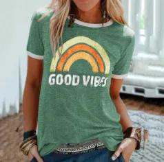 Fashion Rainbow Print Crew Neck Short Sleeve Tml08199Gc - Shop at LoveMi