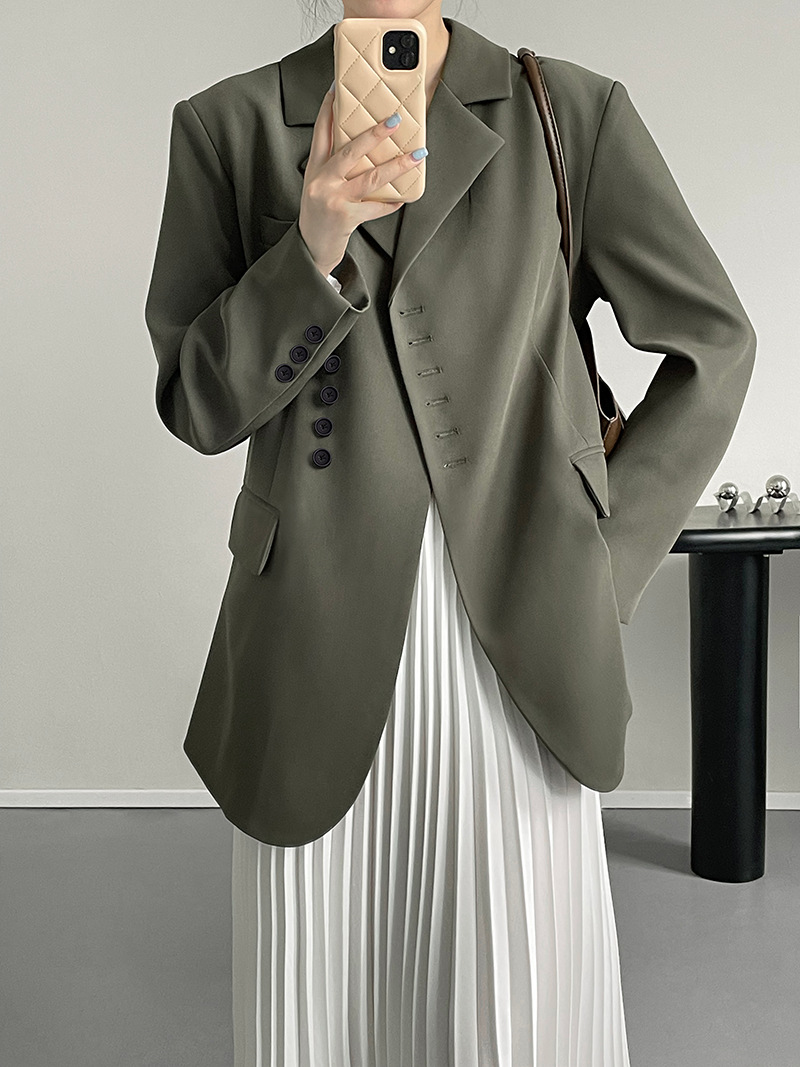 High Grade Diagonal Button Long Sleeve Suit Loose Casual Top