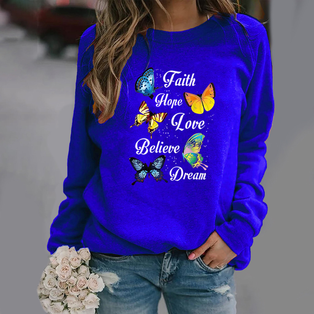 Title 12, Butterfly Print Long-sleeved Round Neck Sweatshirt