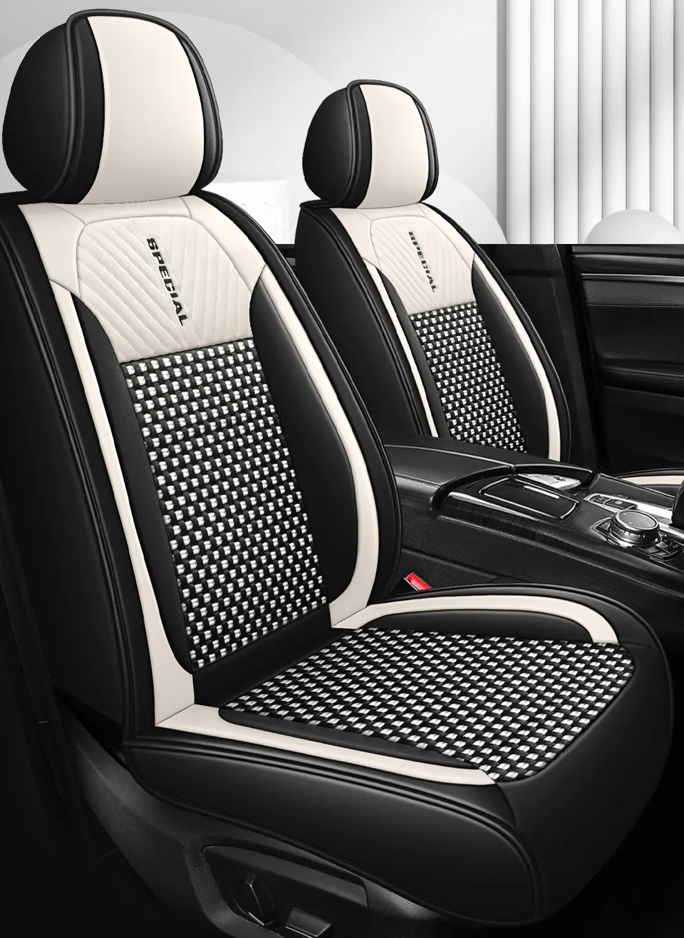 Light Luxury Nordic Style Classic Black White Checkered Plaid Car Seat Covers Full 5-Seat Set Breathable Soft Universal Auto Seat Cushion Protector For Vehicles